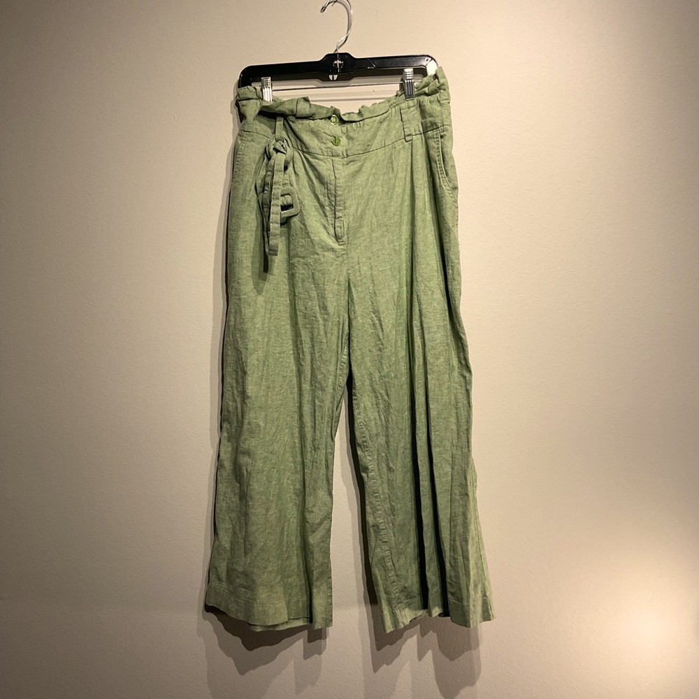 INC Linen Blend Size 14 Wide Leg Ankle Pants Flowy Beachy with Belt Same Color - Picture 2 of 10